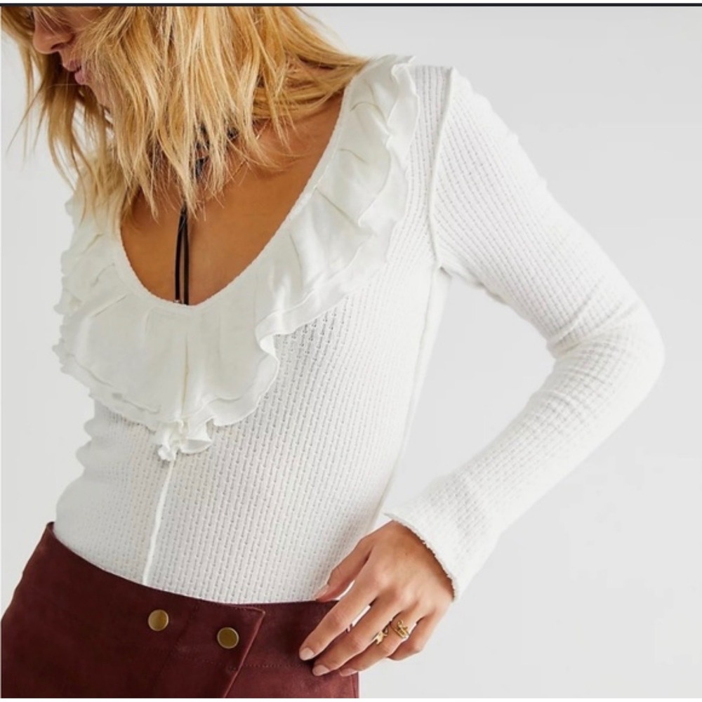 Free People ivory white bennet‎ ruffles long sleeve shirt